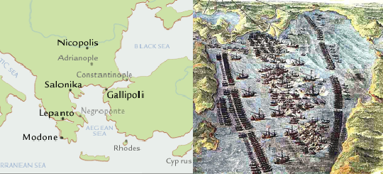 Map and View of the Battle of Lepanto, October 7, 1571